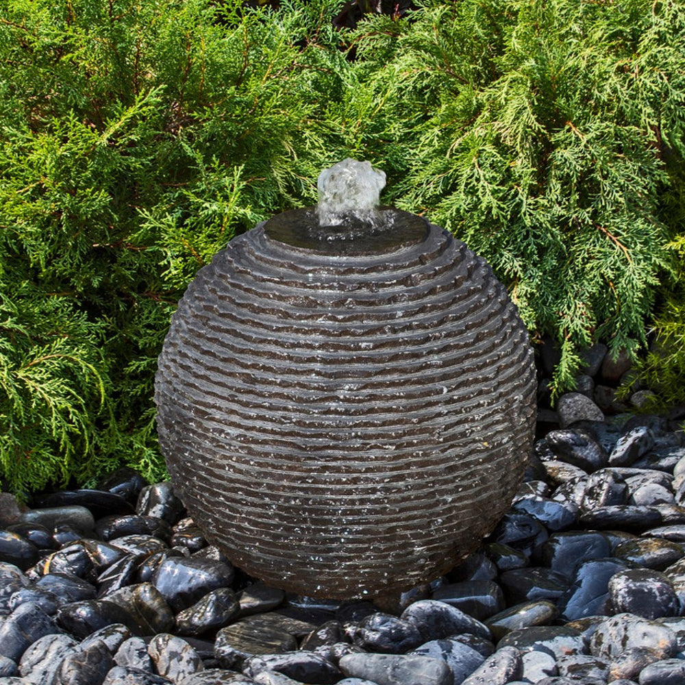 Black Ribbed Granite Sphere Fountain – Soothing Company