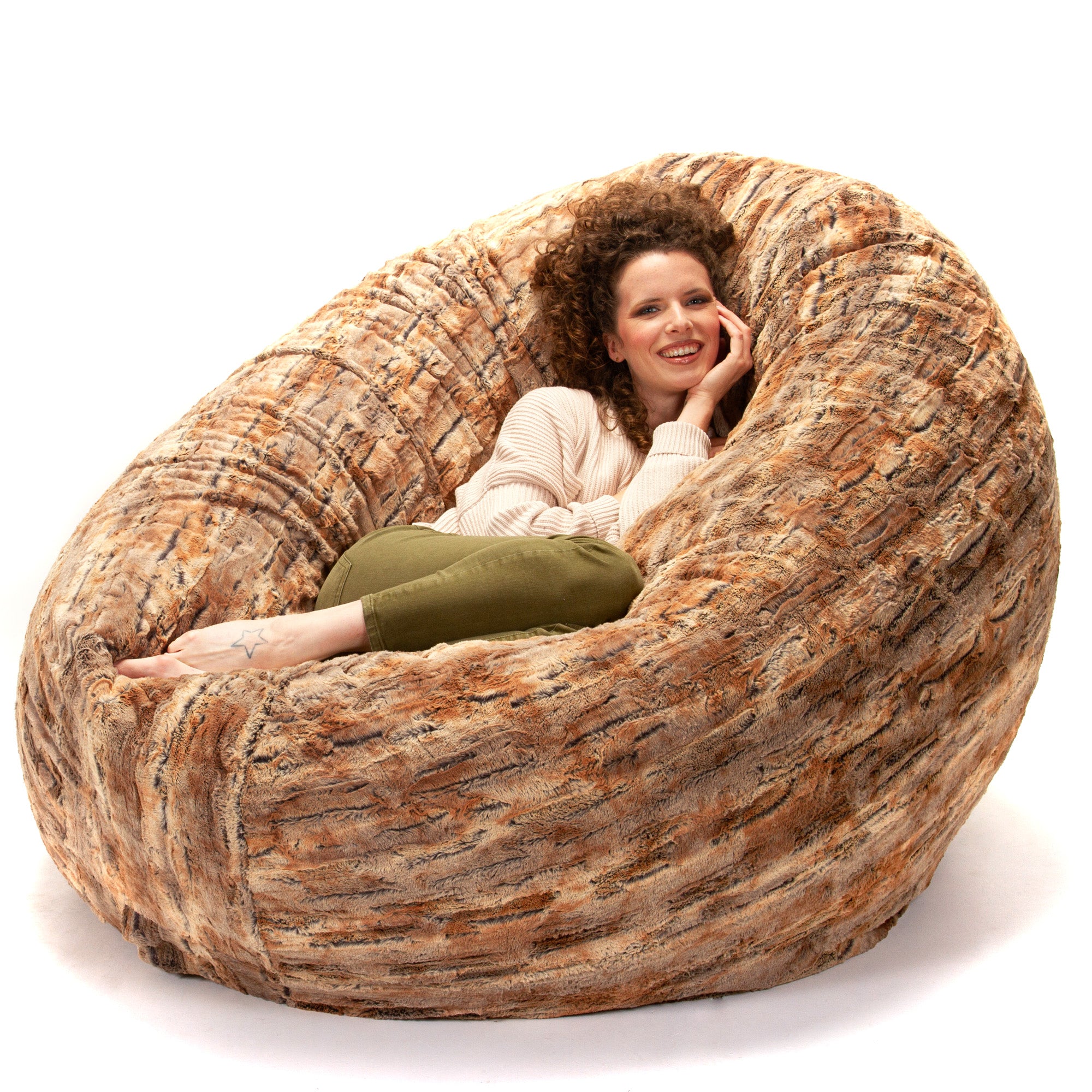 6 Foot Cocoon - Large Bean Bag Chair - Mondo Faux Fur Trule Upholstery Color: Ivory