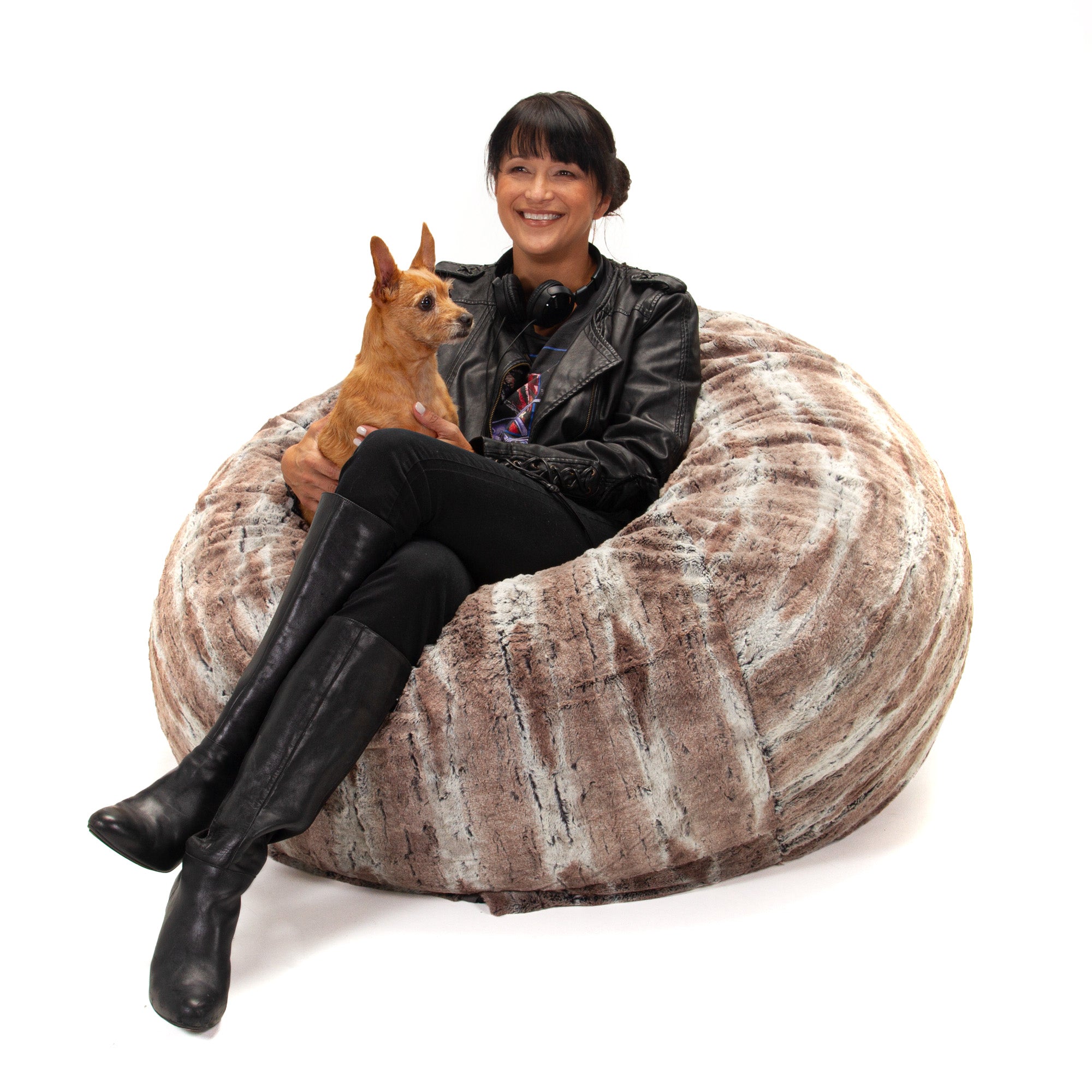 Jaxx 6 Foot Cocoon - Large Bean Bag Chair for Adults, Premium Luxe Faux Fur - Mountain Fox