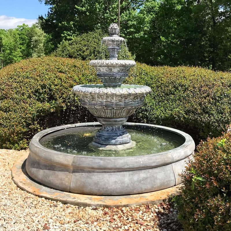 Valencia Spill Tiered Outdoor Fountain in Crested Pool
