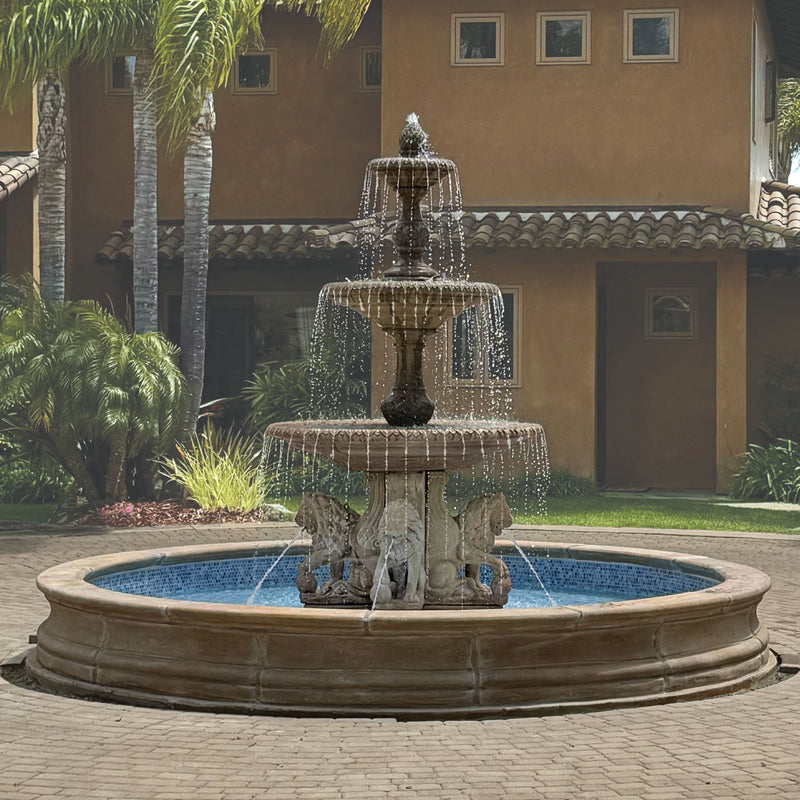 Four Seasons Fountain with Lion Base Pedestals and 12&