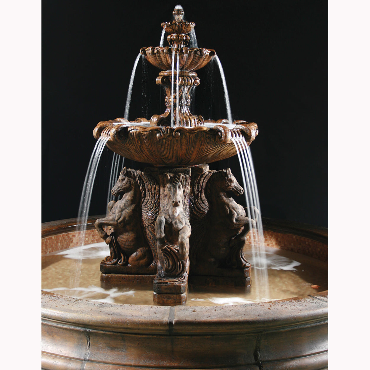 2-Tier Cavalli Fountain with 12 foot Bracci Basin