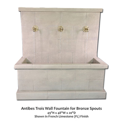 Antibes Trois Wall Fountain for Bronze Spouts