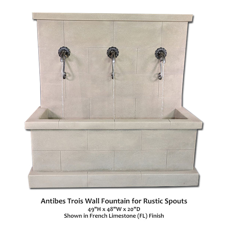 Antibes Trois Wall Fountain for Rustic Spouts