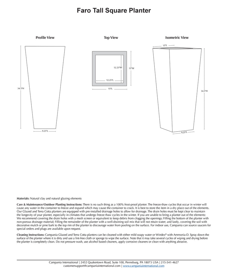 Faro Tall Square Planter