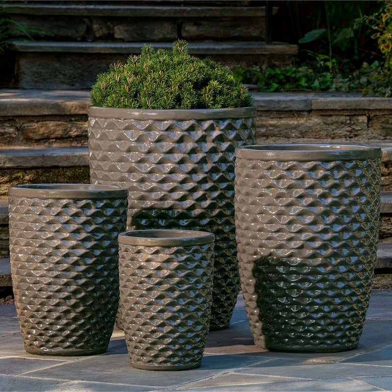 Tall Honeycomb Glazed Planter - Set of 4 in Fog