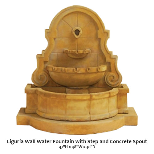 Liguria Wall Water Fountain with Step and Concrete Spout