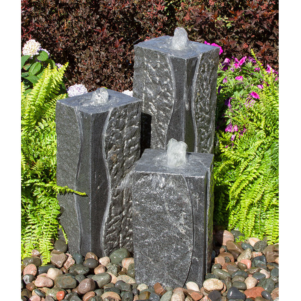 Polished Corner Triple Granite Stone Fountain – Soothing Company