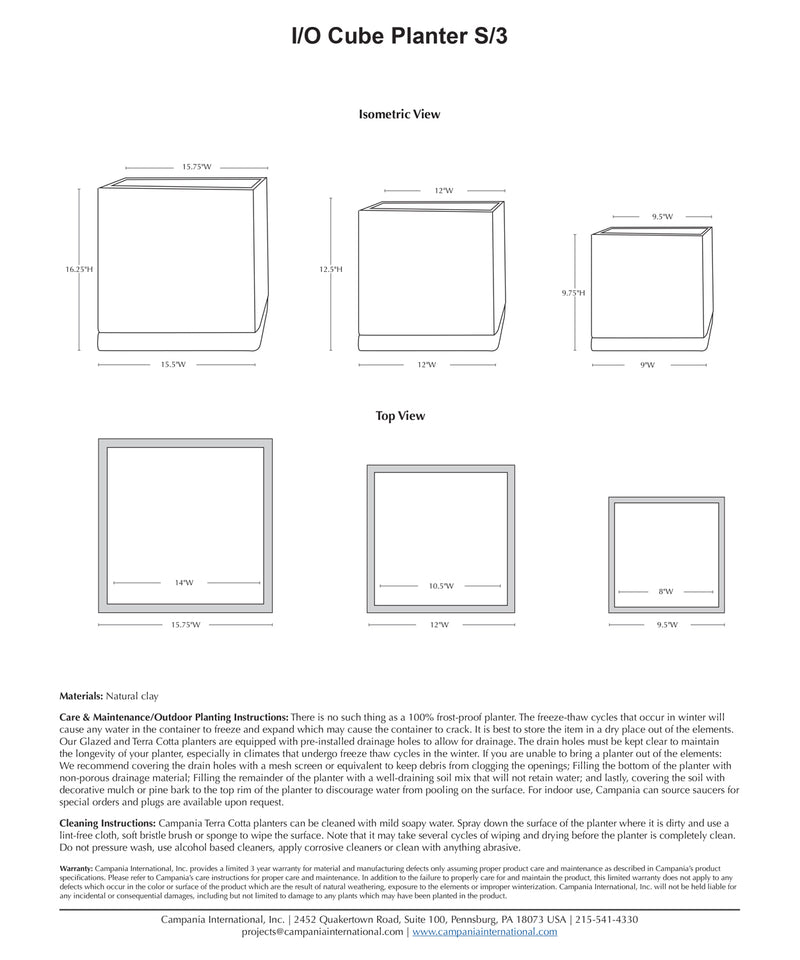 I/O Cube Planter Set of 3 | Glazed Terra Cotta Collection