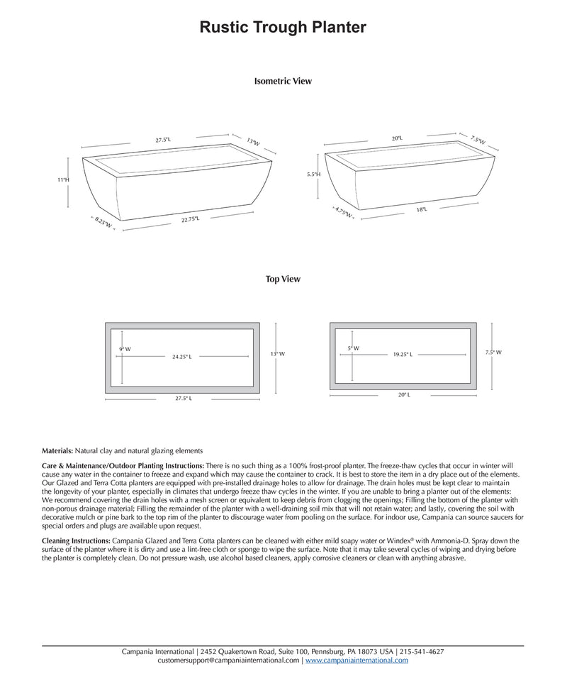 Rustic Trough Planter Set of 2 | Glazed Collection