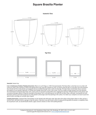 Square Brasilia Planter Set of 3 | Terra Cotta Collection