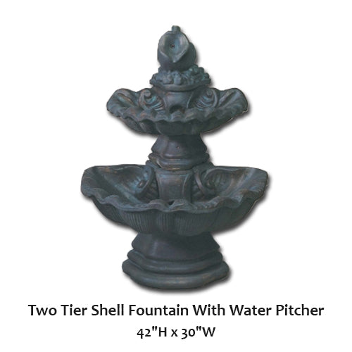 Two Tier Shell Fountain With Water Pitcher