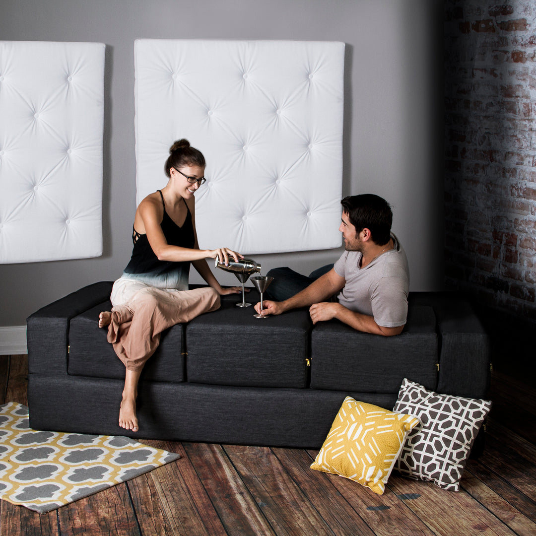 Jaxx Zipline Convertible Sleeper Sofa Ottomans in Denim Black Soothing Company