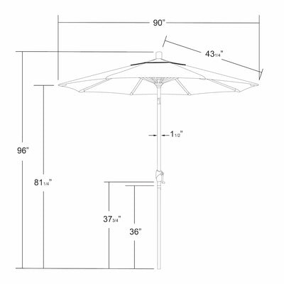 California Umbrella 7.5' Pacific Trail Series Patio Umbrella With Stone Black Aluminum Pole Aluminum Ribs Push Button Tilt Crank Lift With Sunbrella Fabric