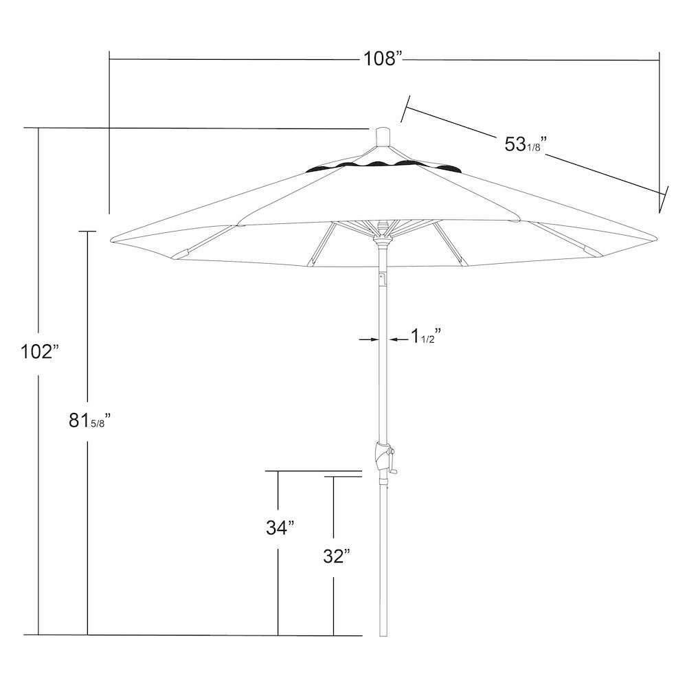 California Umbrella 9' Pacific Trail Series Patio Umbrella With Stone Black Aluminum Pole Aluminum Ribs Push Button Tilt Crank Lift With Pacifica Fabric